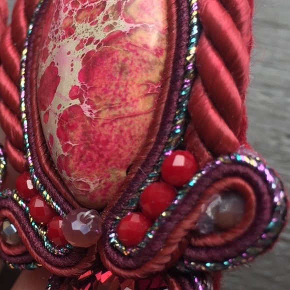 Huge Red Handmade Soutache Earrings NWOT - Picture 7 of 8